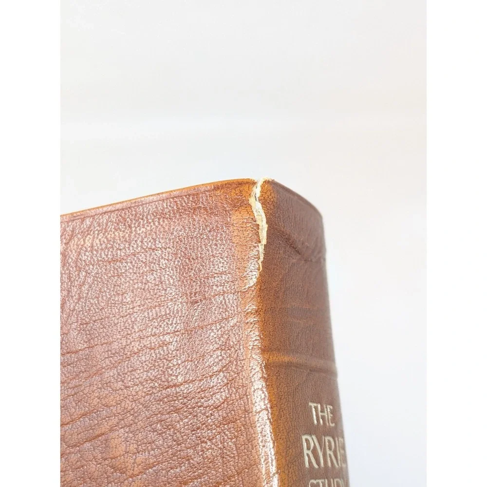 The Ryrie Study Bible NIV Brown Cowhide Leather Red Letter Moody 1986 80s VTG